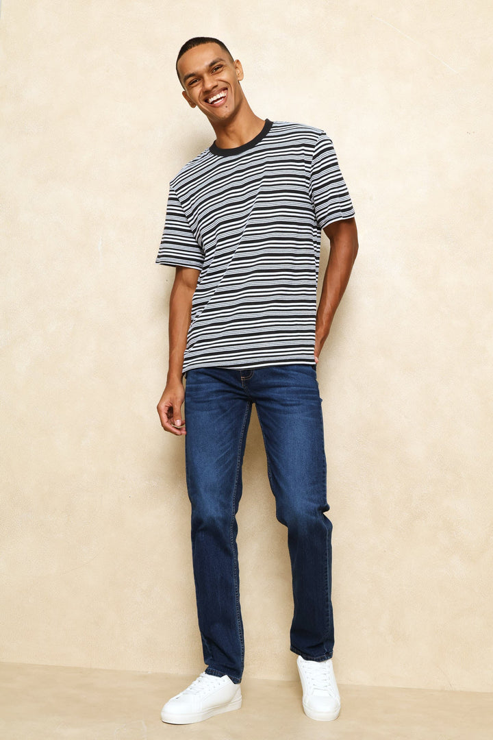 Jacquard Striped Texture Tee - Black/White