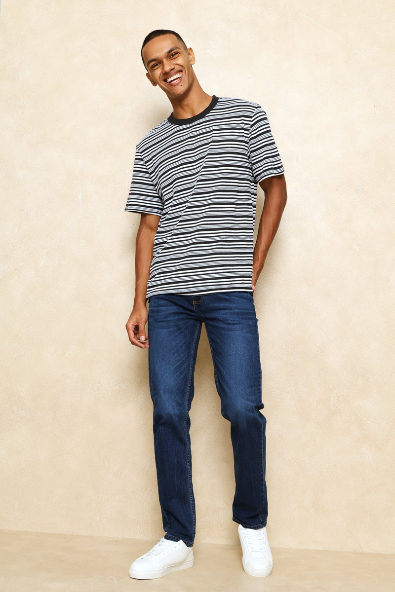 Jacquard Striped Texture Tee - Black/White