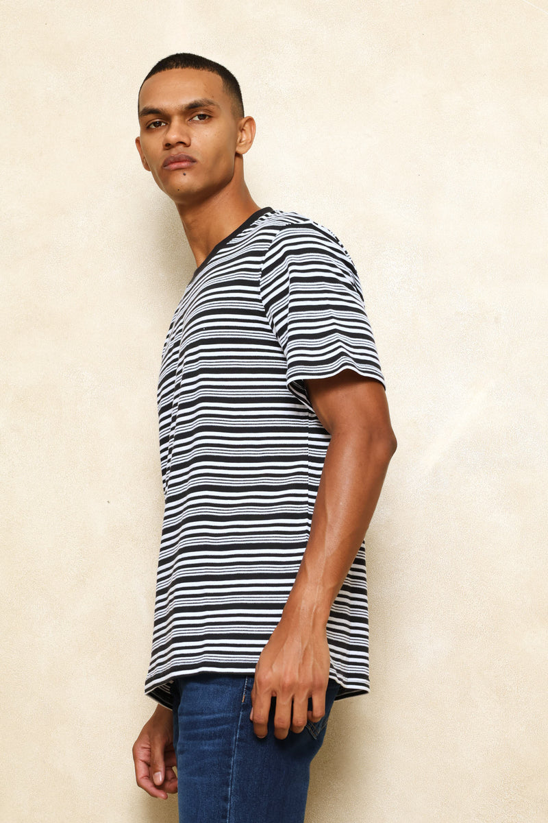 Jacquard Striped Texture Tee - Black/White