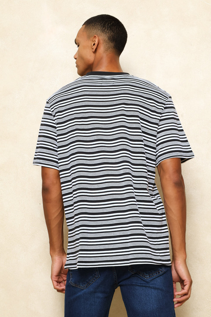 Jacquard Striped Texture Tee - Black/White