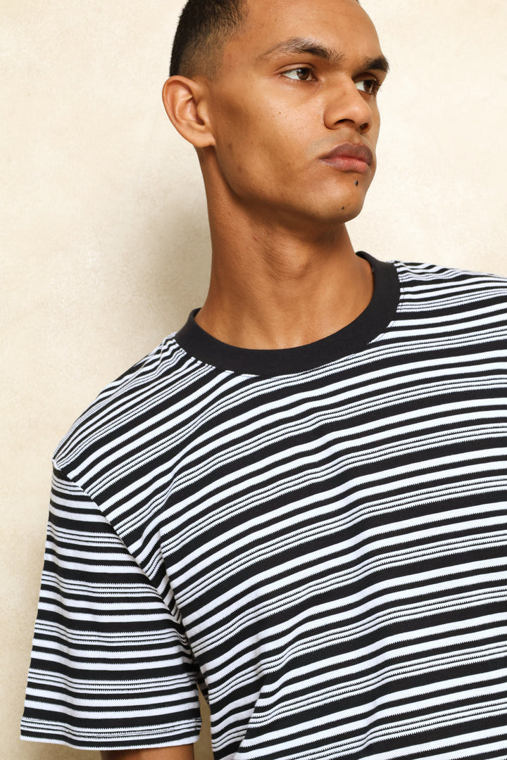 Jacquard Striped Texture Tee - Black/White