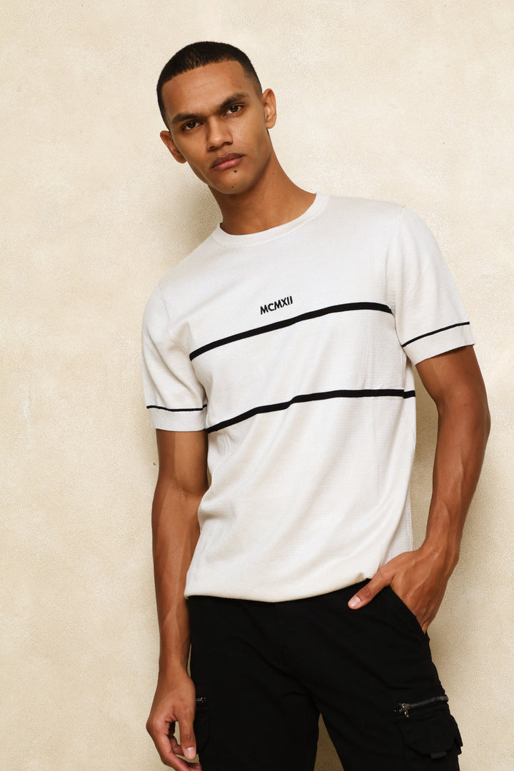 Crew Neck Knit Tee - Ecru