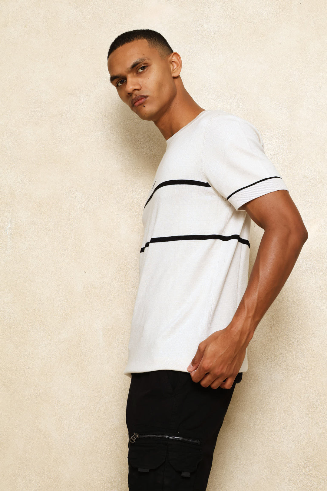 Crew Neck Knit Tee - Ecru