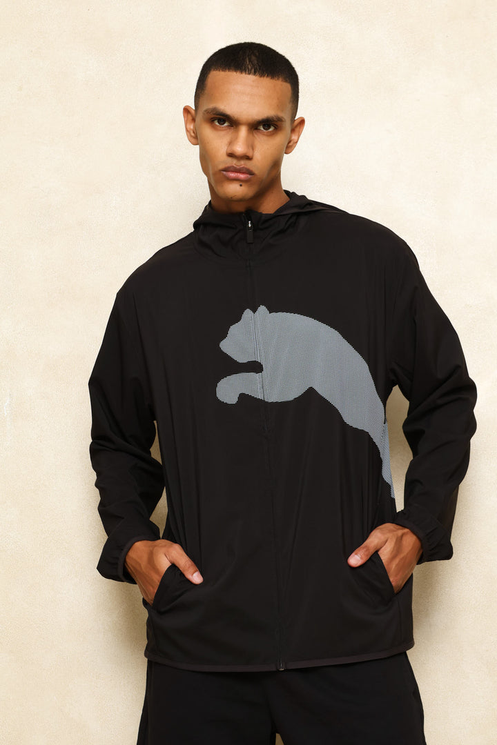M Tad Big Logo Woven Hoodie - Black