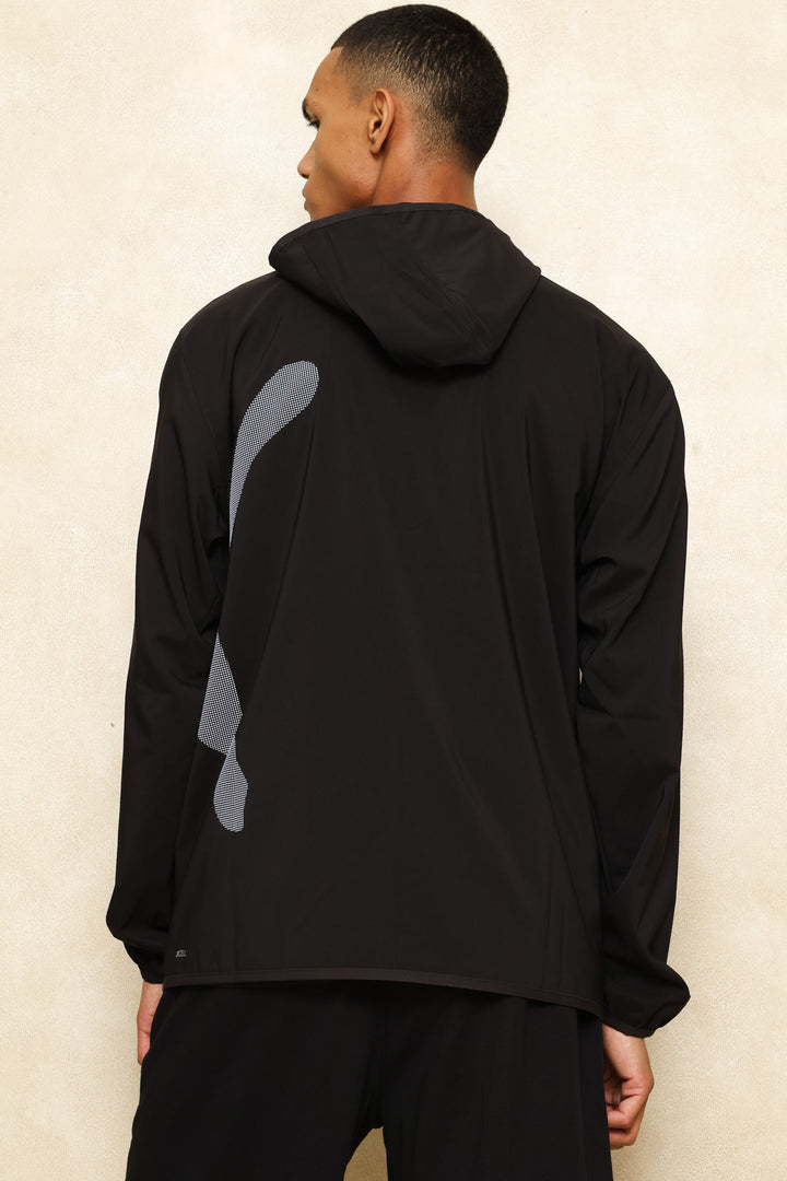 M Tad Big Logo Woven Hoodie - Black