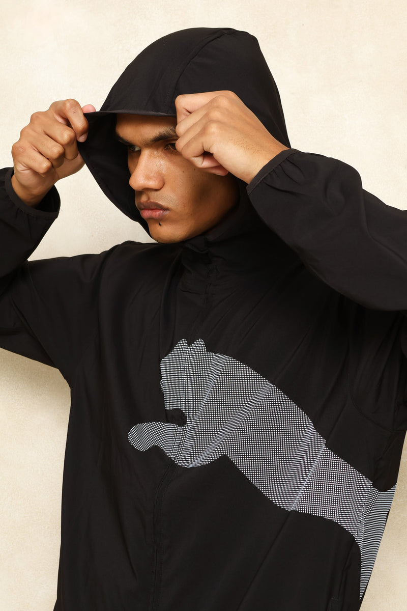 M Tad Big Logo Woven Hoodie - Black