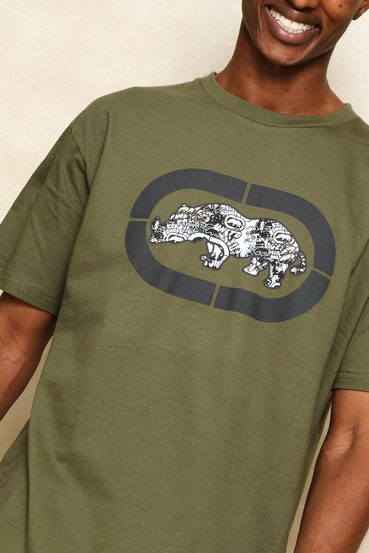 Graffiti Back Print Tee - Olive