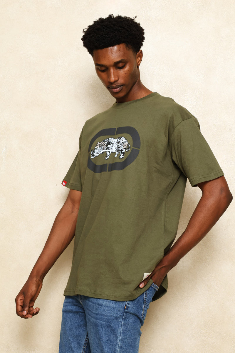 Graffiti Back Print Tee - Olive