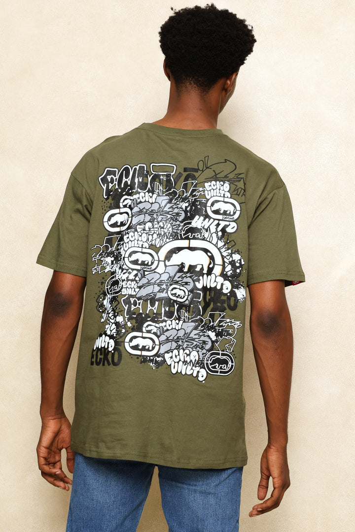Graffiti Back Print Tee - Olive