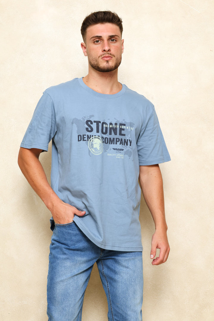 Map Print Tee - Dusty Blue