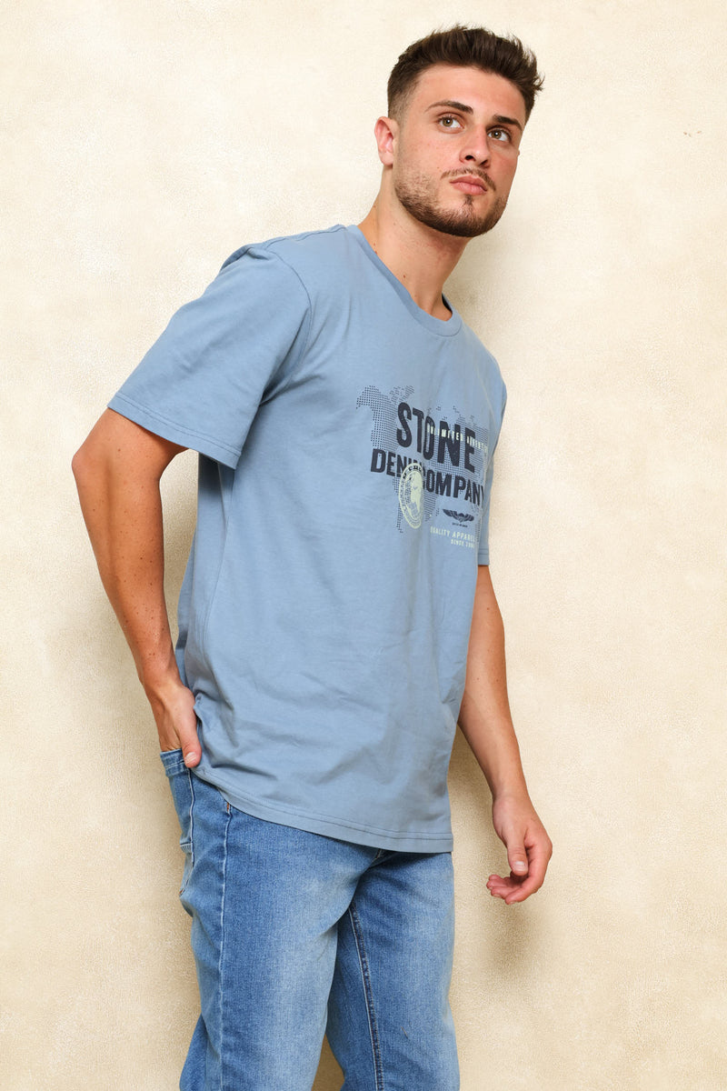 Map Print Tee - Dusty Blue