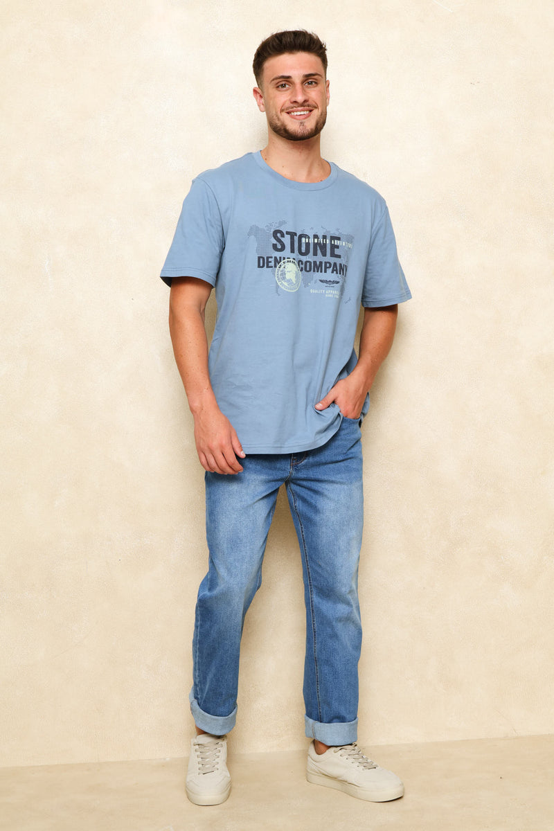 Map Print Tee - Dusty Blue