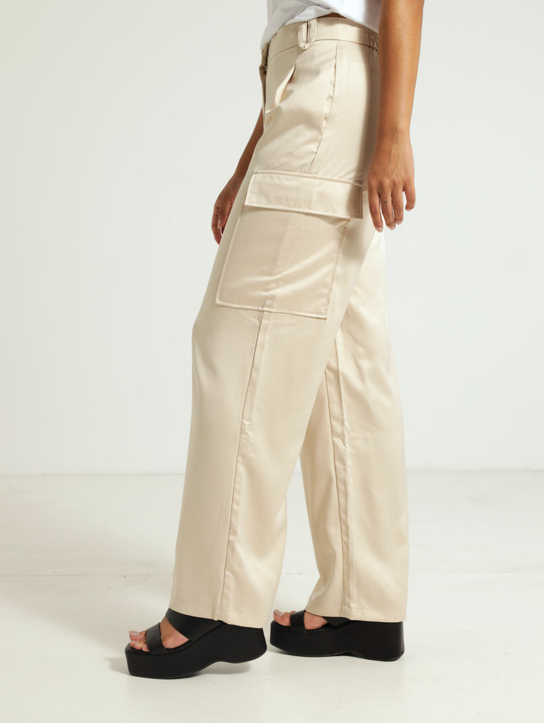 Satin Cargo Pants - Champagne
