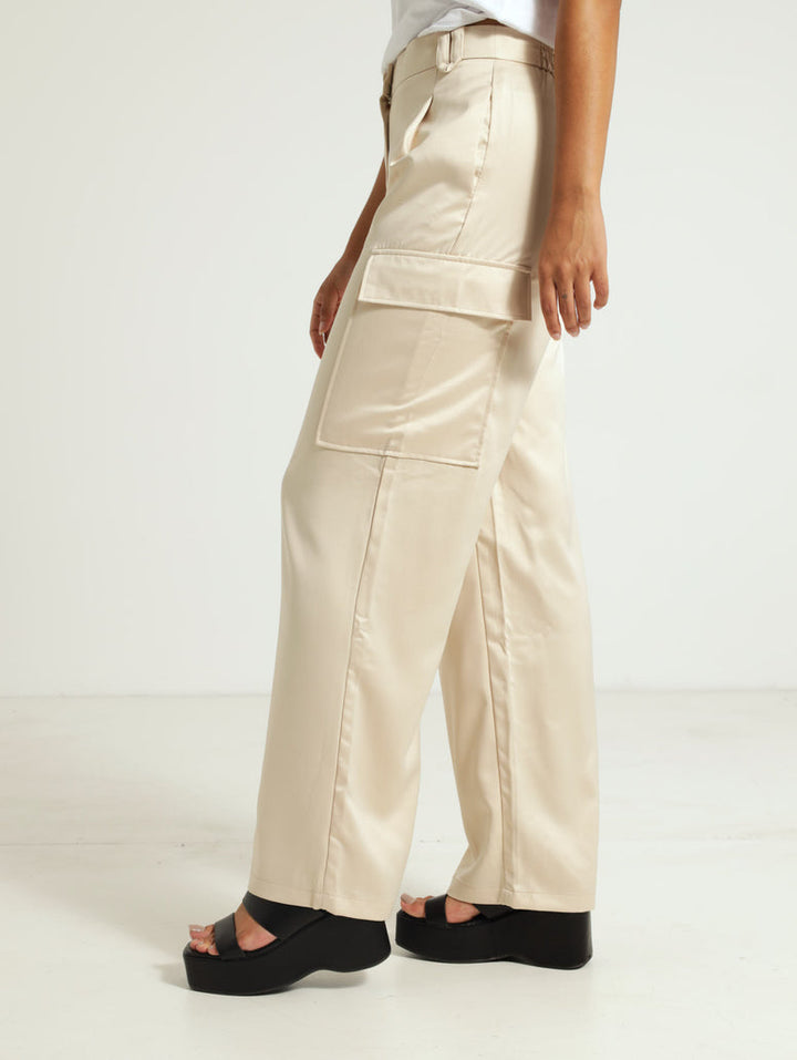 Satin Cargo Pants - Champagne