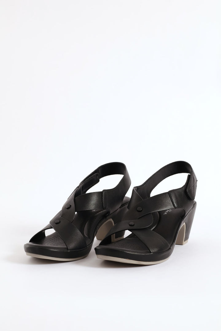 Cross Heel Sandal - Black