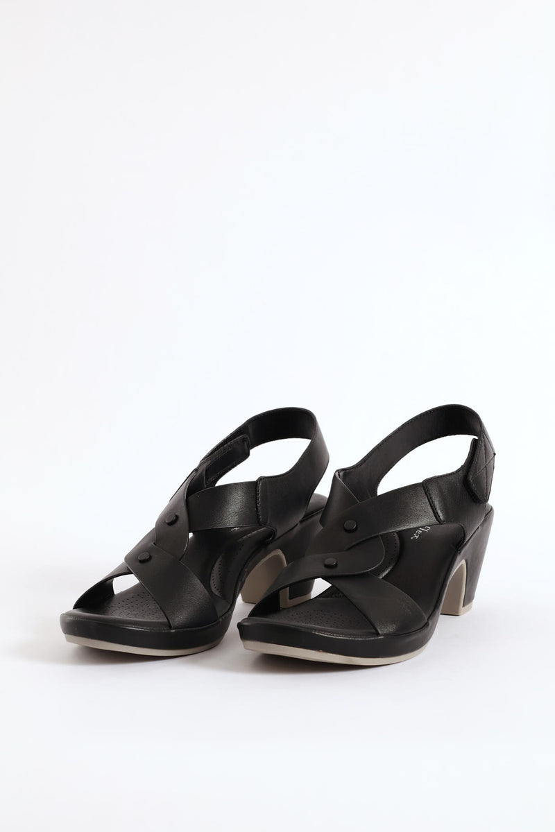 Cross Heel Sandal - Black