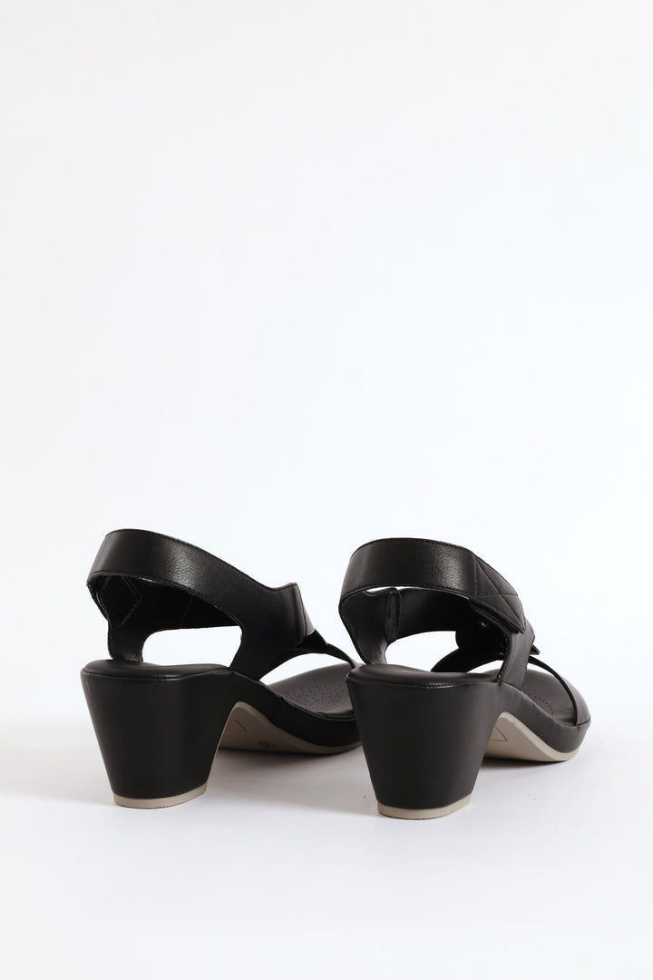 Cross Heel Sandal - Black