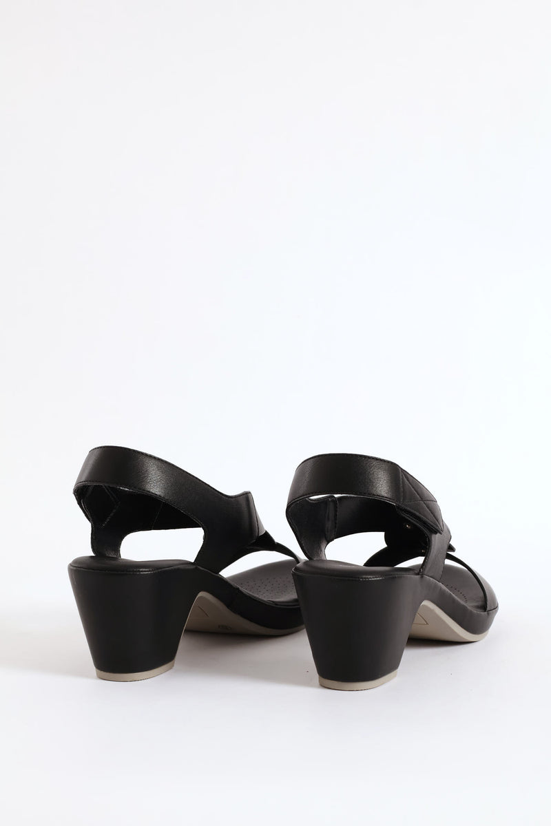 Cross Heel Sandal - Black
