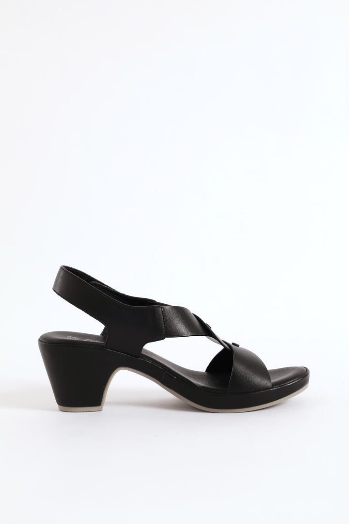 Cross Heel Sandal - Black