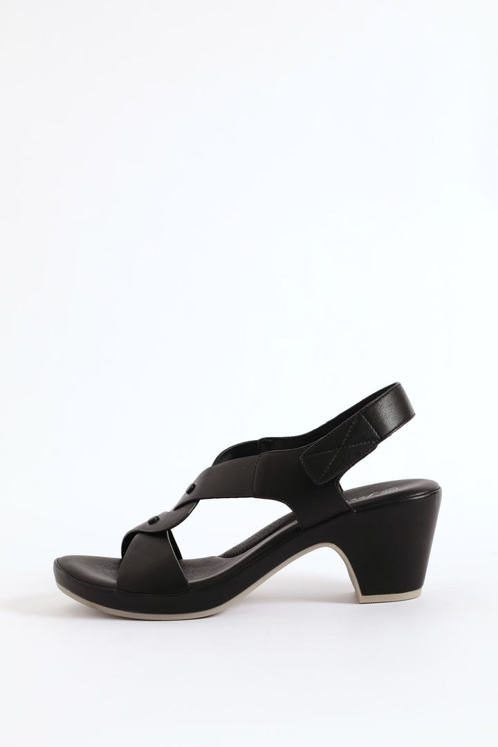 Cross Heel Sandal - Black