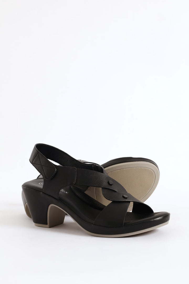 Cross Heel Sandal - Black