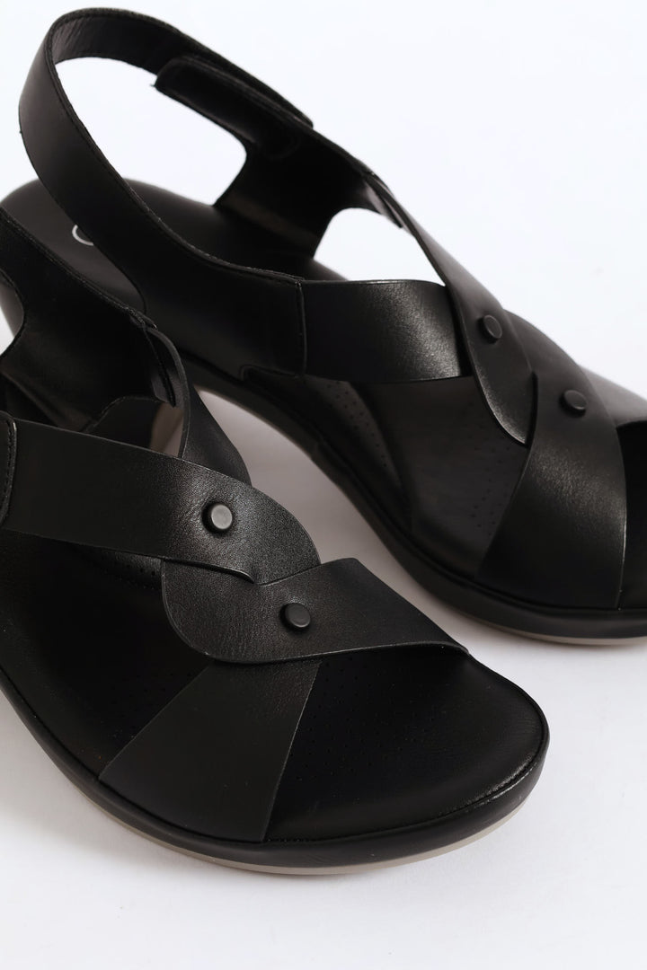Cross Heel Sandal - Black