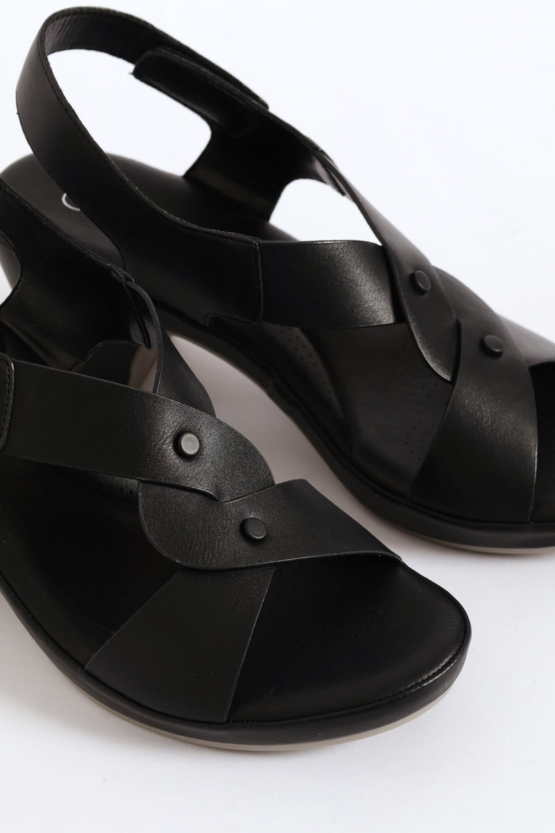 Cross Heel Sandal - Black