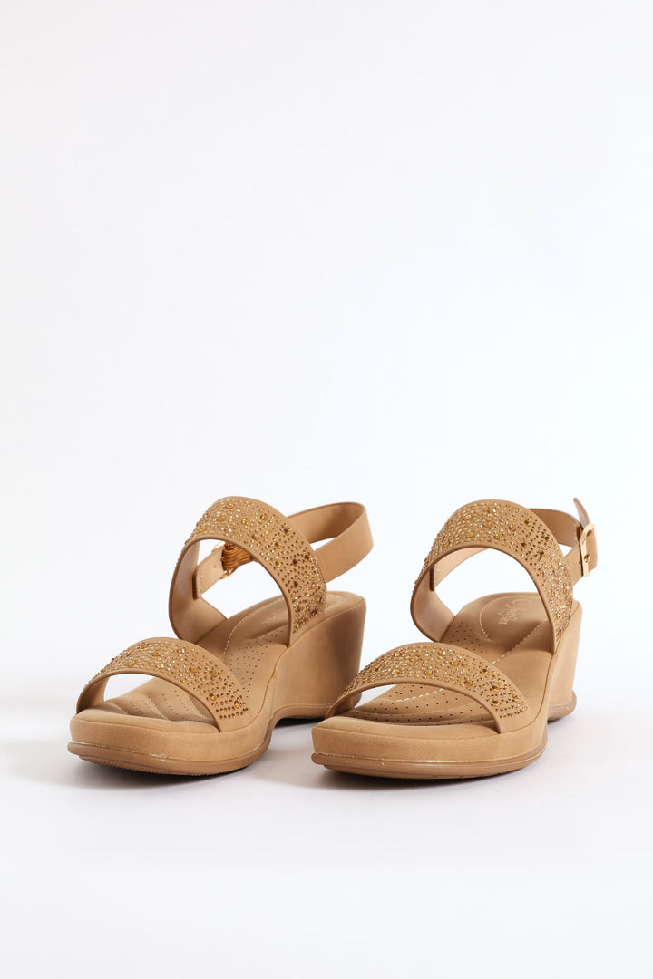 Bling Ankle Strap Sandal - Camel