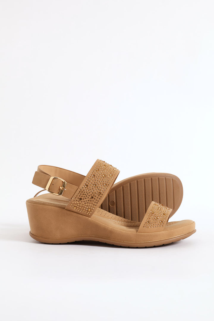 Bling Ankle Strap Sandal - Camel