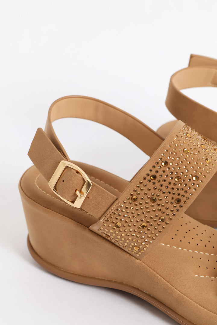 Bling Ankle Strap Sandal - Camel
