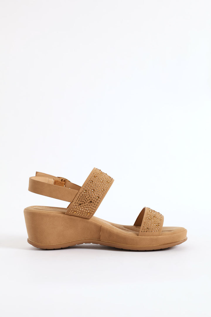 Bling Ankle Strap Sandal - Camel