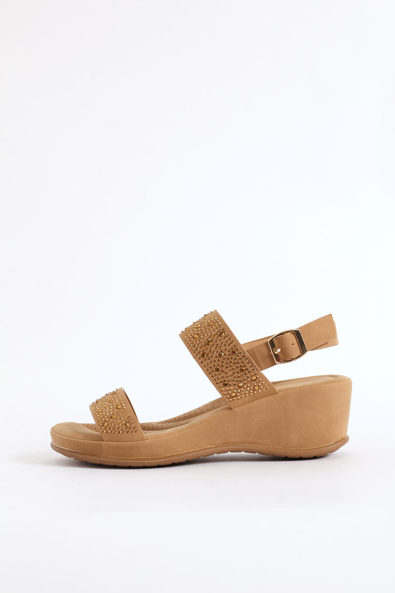 Bling Ankle Strap Sandal - Camel