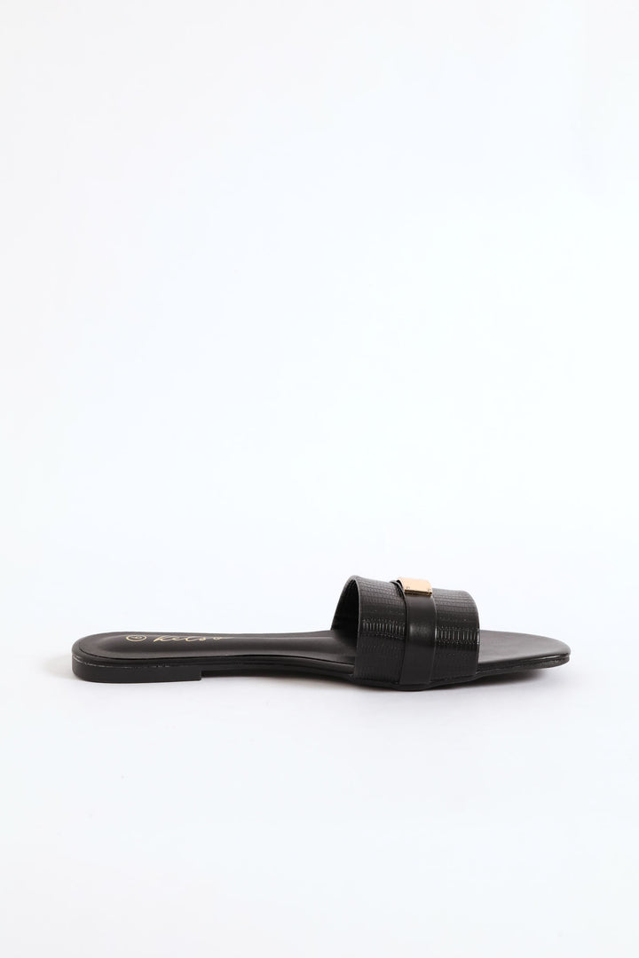 Textured Single Band Mule Sandal - Black