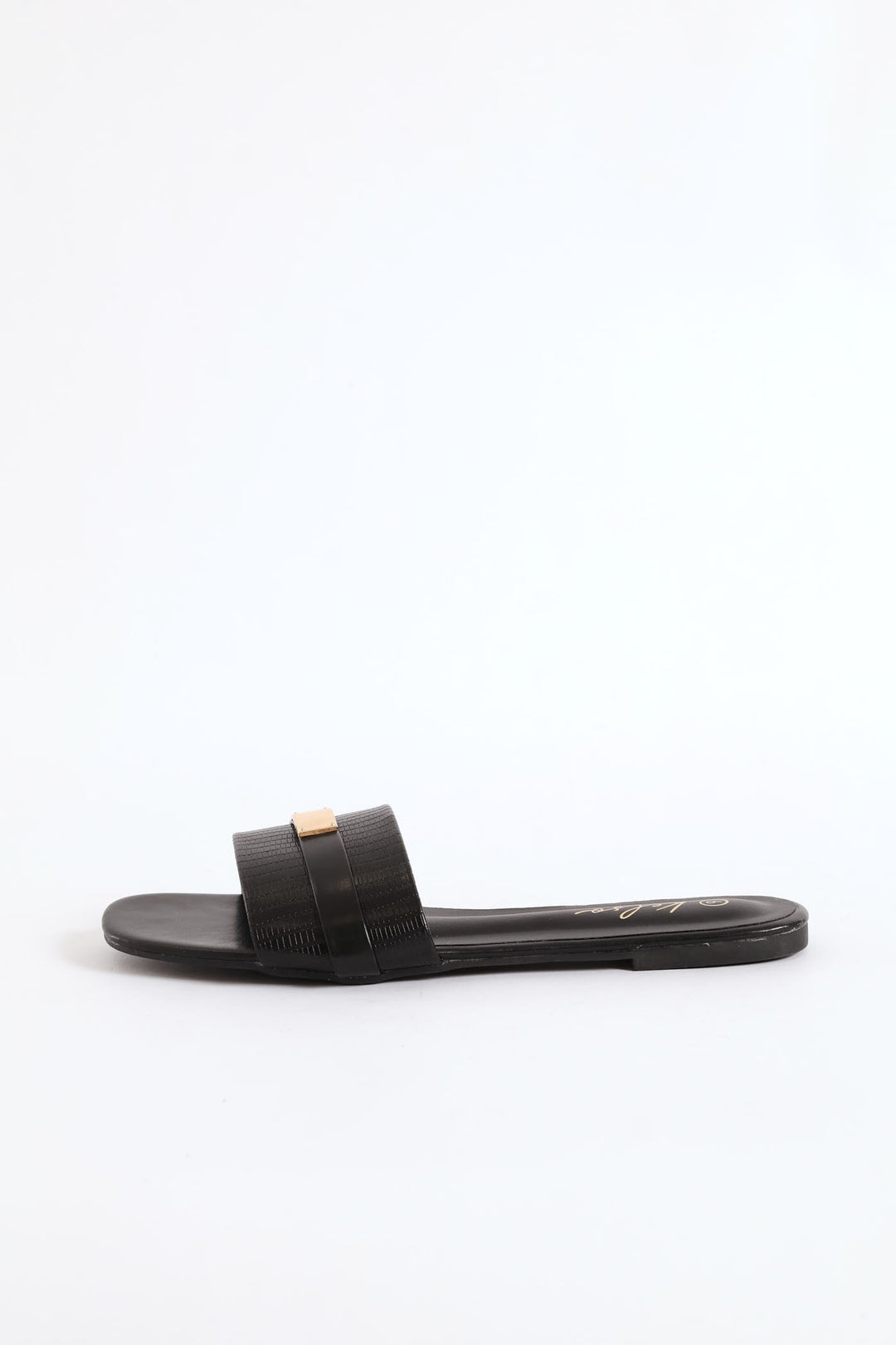 Textured Single Band Mule Sandal - Black