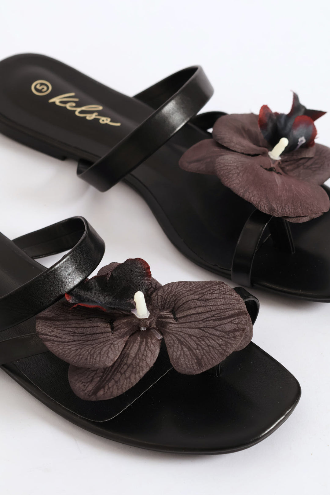 Orchid Flower Toe Post Sandal - Black