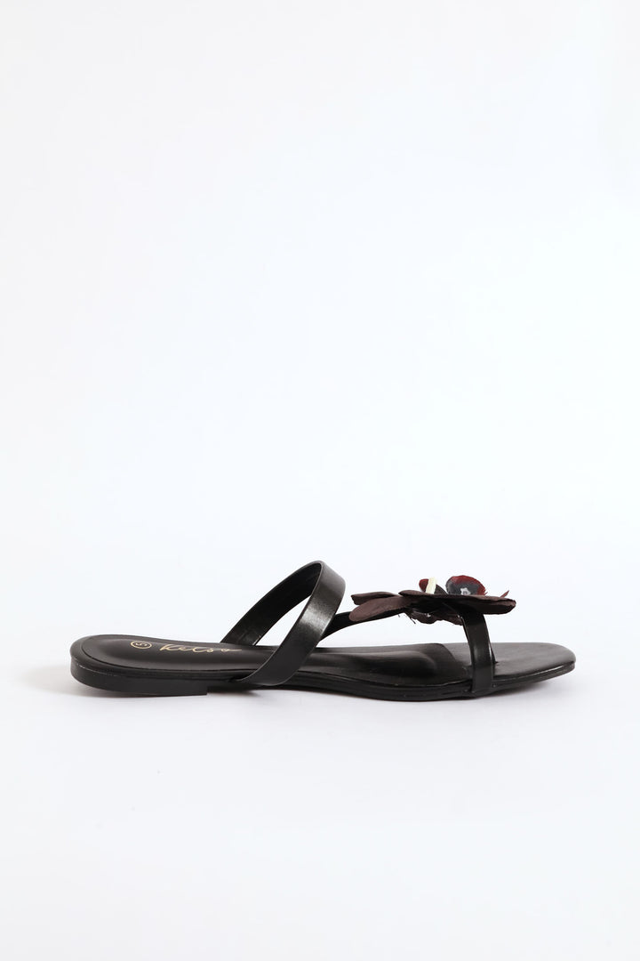 Orchid Flower Toe Post Sandal - Black