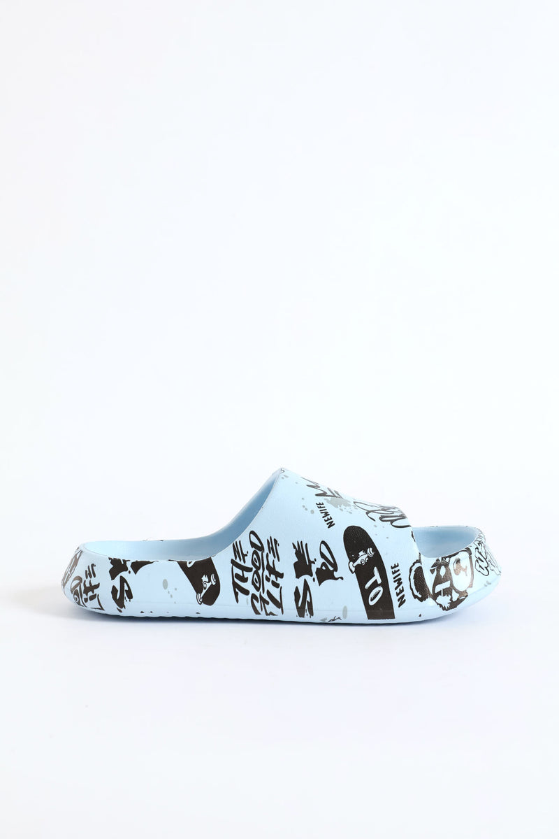 Boys Graffiti Print Slide - Blue