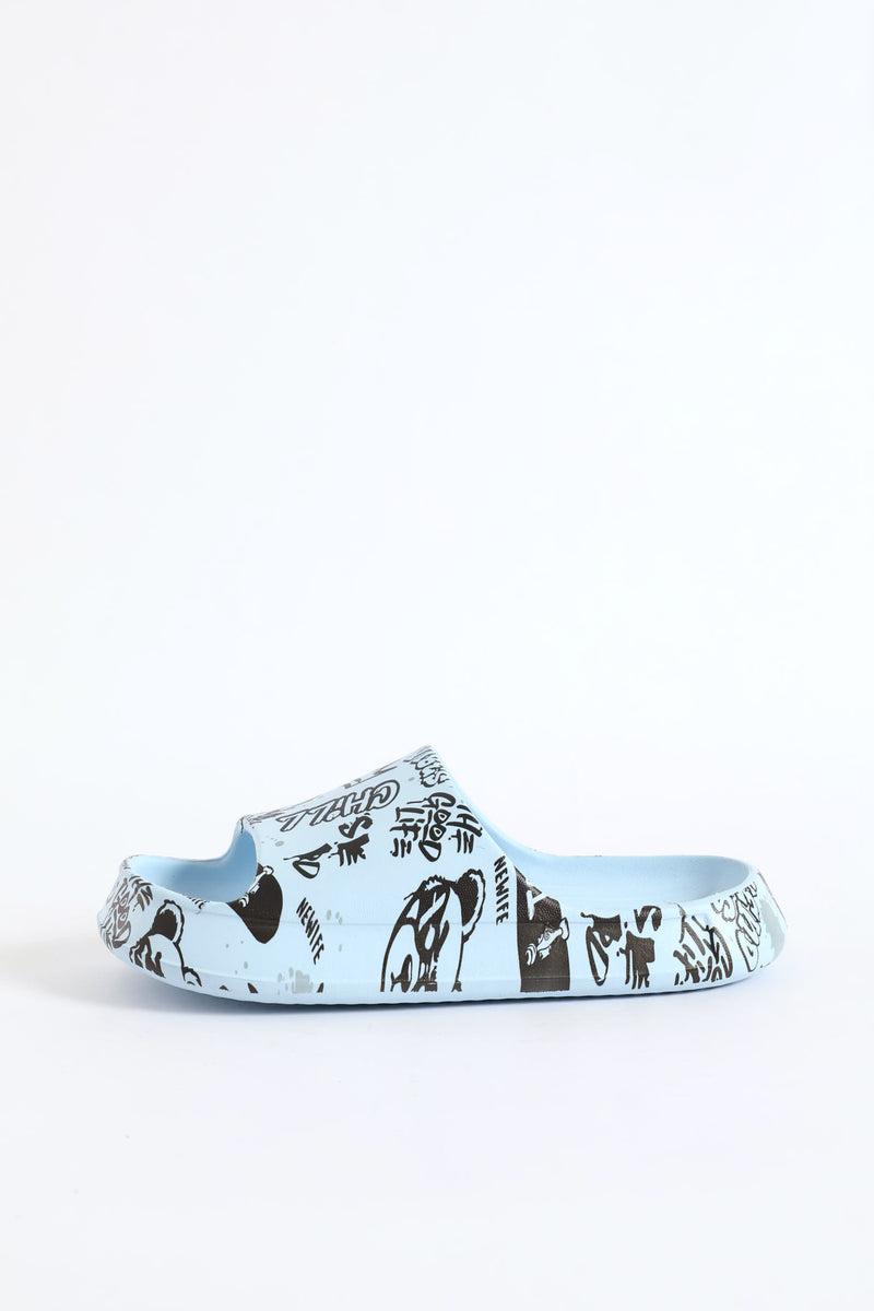 Boys Graffiti Print Slide - Blue