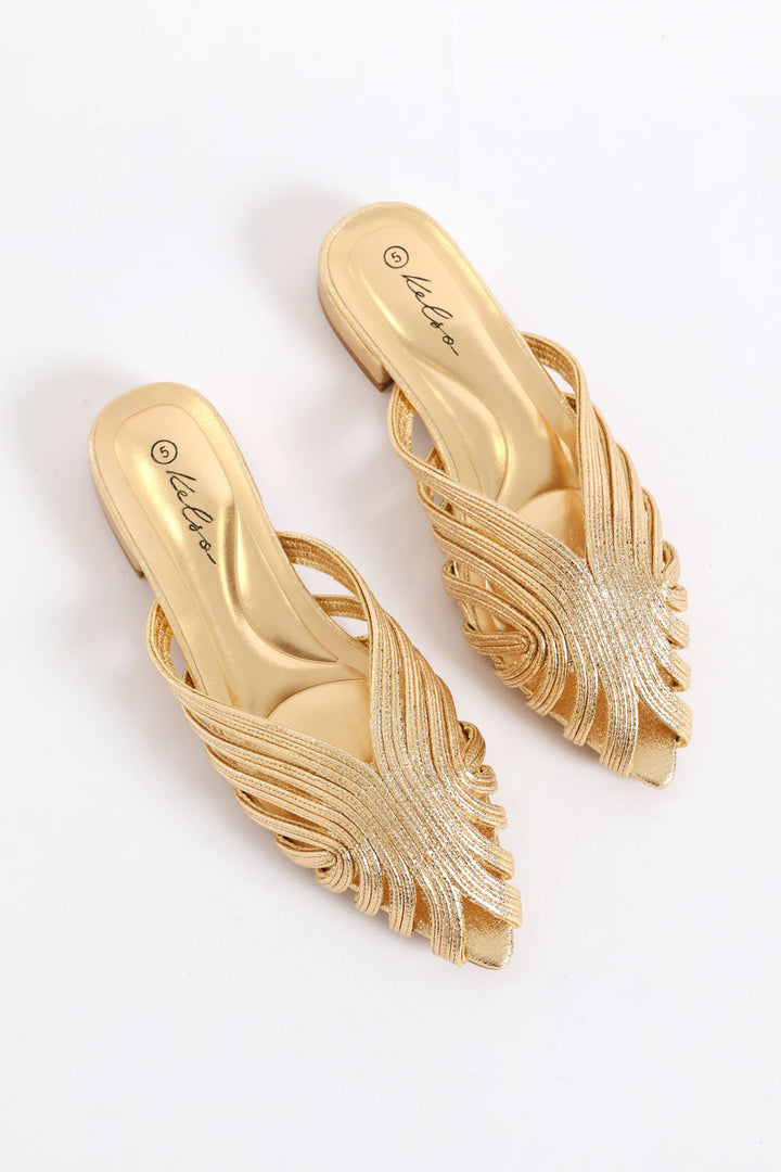 Strappy Peeptoe Mule - Gold