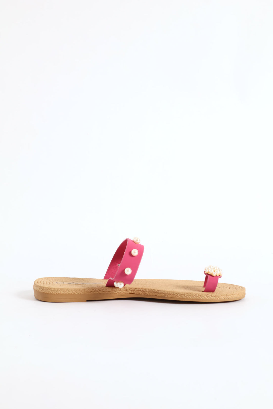 Pearl Detail Toe Post Thin Strap Sandal - Cerise