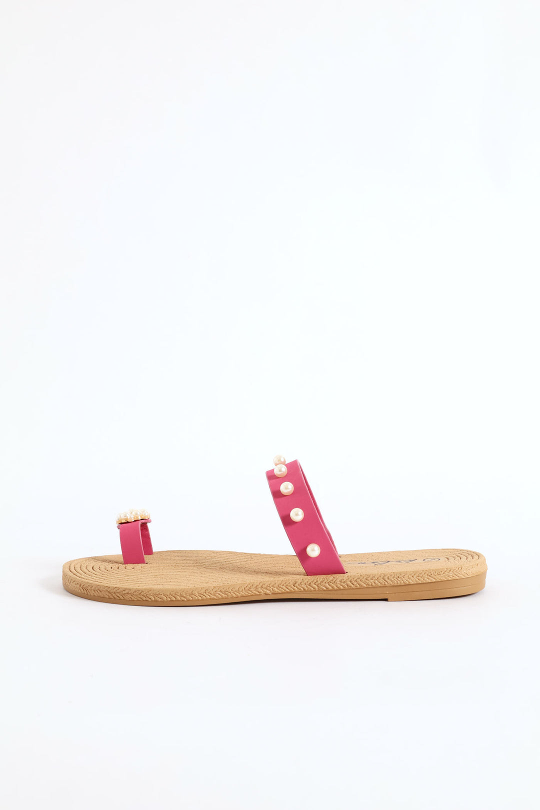 Pearl Detail Toe Post Thin Strap Sandal - Cerise