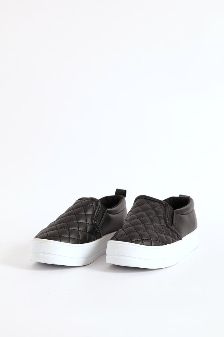 Girls Quilted Slip On Sneaker - Black