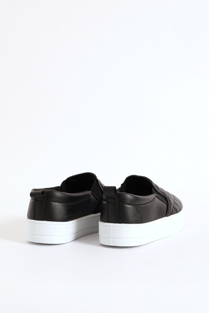 Girls Quilted Slip On Sneaker - Black