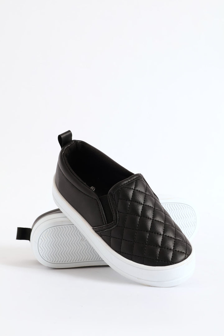 Girls Quilted Slip On Sneaker - Black