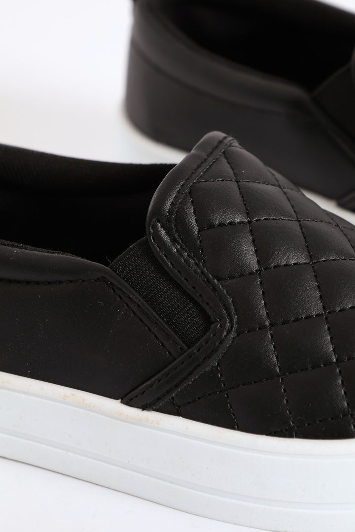 Girls Quilted Slip On Sneaker - Black