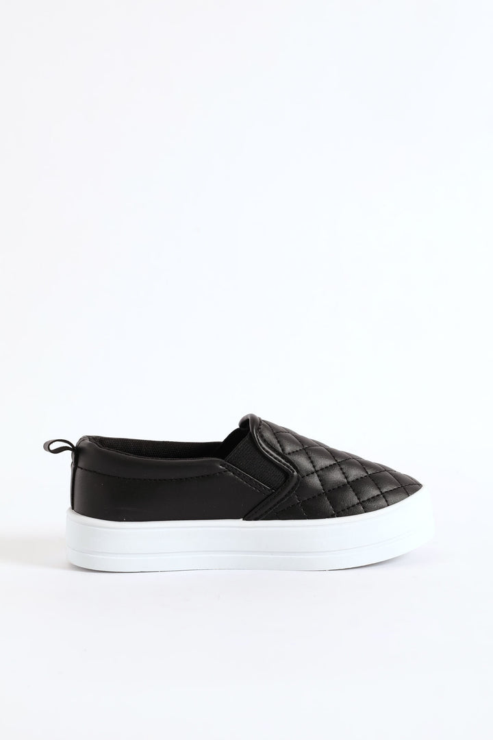 Girls Quilted Slip On Sneaker - Black