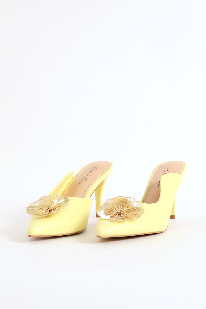 Beaded Flower Asymetrical Mule Sandal - Chartreuse