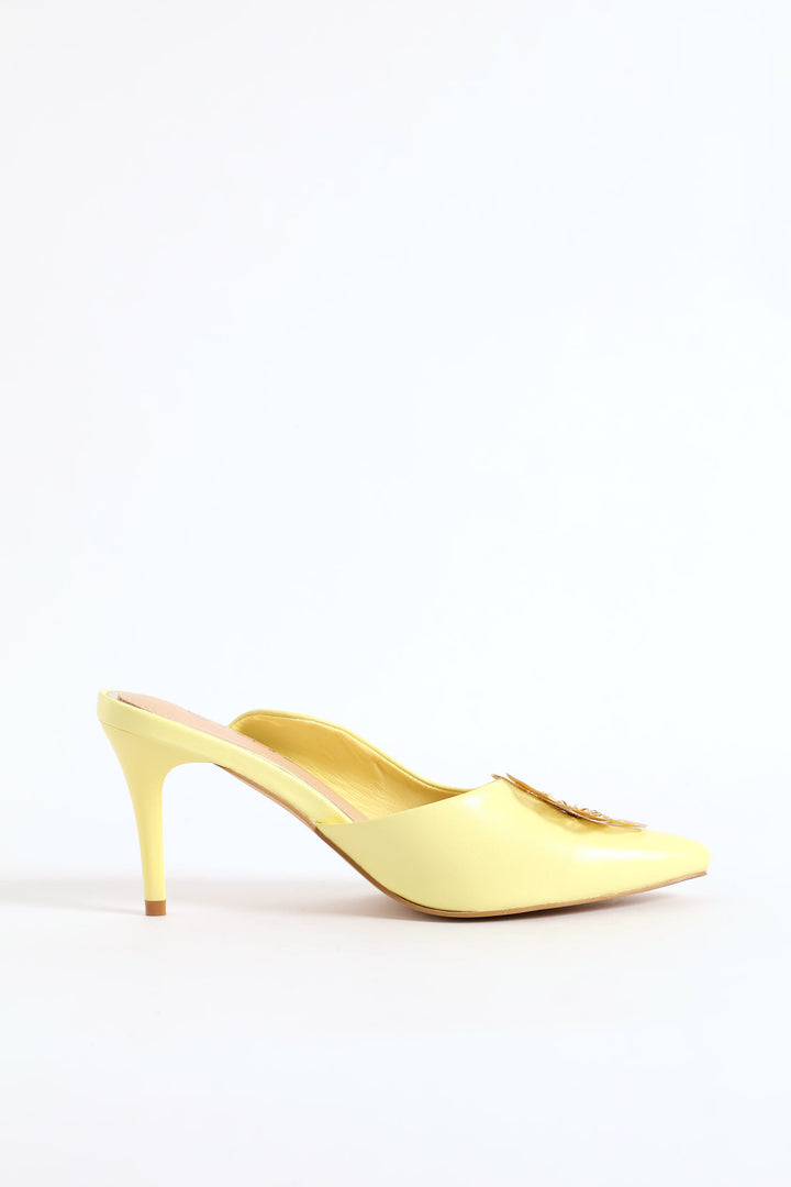 Beaded Flower Asymetrical Mule Sandal - Chartreuse