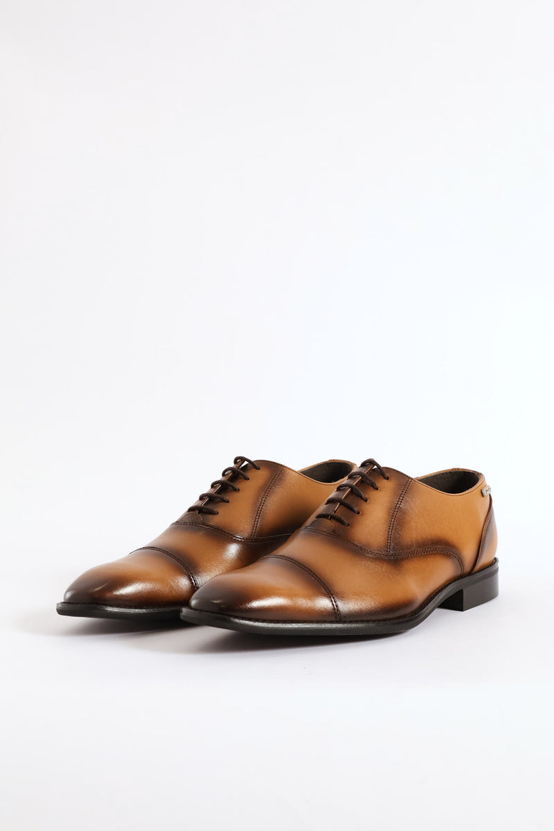 Oxford Lace Up Smart Shoe With Toe Cap - Tan