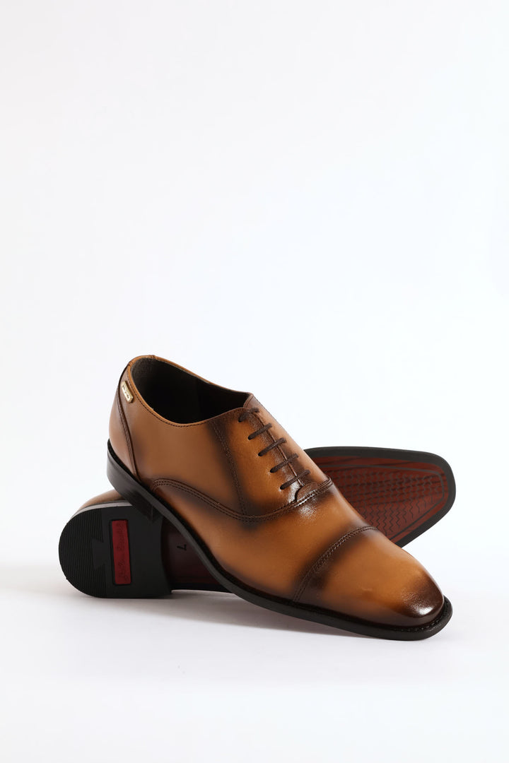 Oxford Lace Up Smart Shoe With Toe Cap - Tan